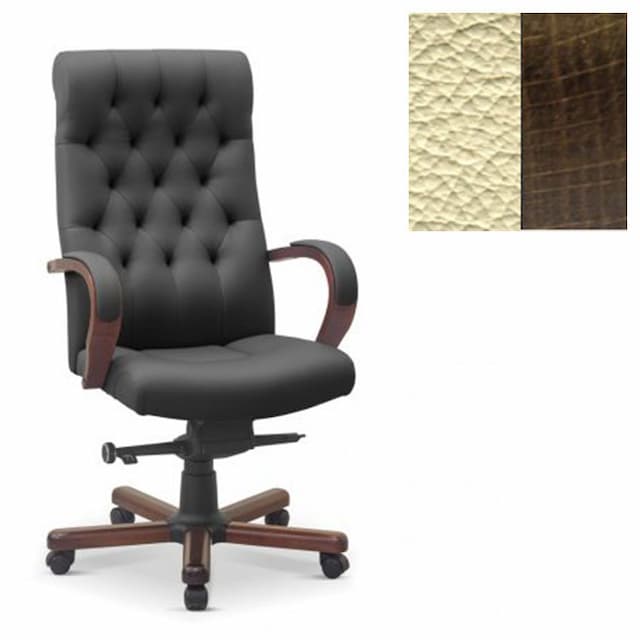 Кресло руководителя Юнитекс Status натуральная кожа с компаньоном бежевая NL53/ дерево темный орех Аида