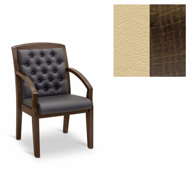 Кресло посетителя Юнитекс Граф+с утяжкой экокожа премиум бежевая CN1123/дерево-тёмный орех аида